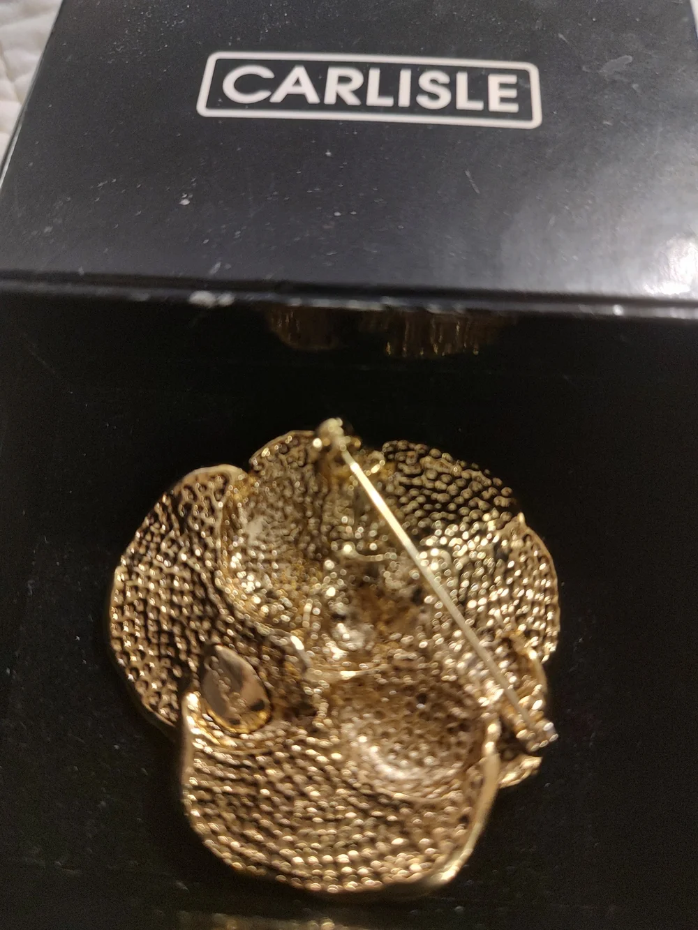 Vintage Carlisle Gold Floral Brooch with Crystal Cluster